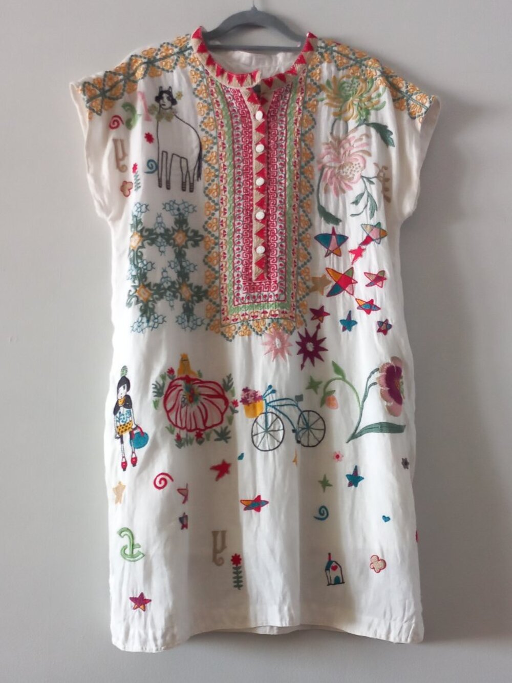 JOHNNY WAS embroidered linen mini dress tunic - Picture 1 of 15